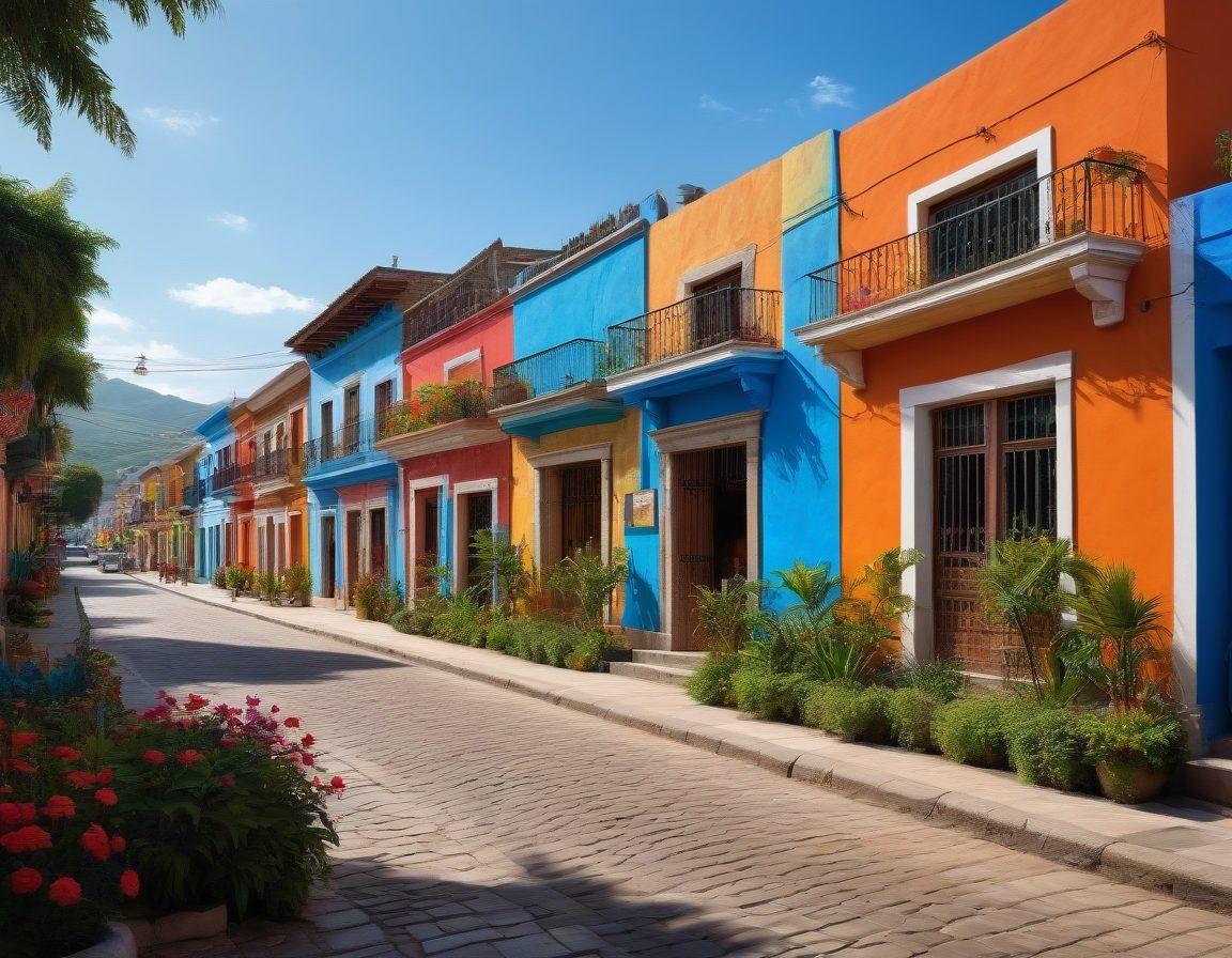 A vibrant street scene in Mixco showcasing local government initiatives, featuring community gardens, restored buildings, and families enjoying leisure activities. Include diverse residents engaging in conversation and collaborating on projects, emphasizing unity and revitalization. Bright blue skies and colorful murals enhance the atmosphere. super-realistic. vibrant colors. 3D.